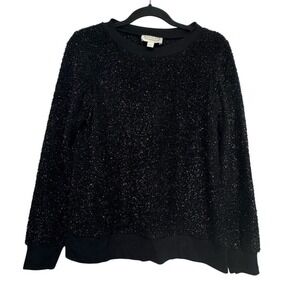 STS Sail to Sable Black Metallic Fuzzy Sweater Small‎ Holiday Party Shimmer Knit